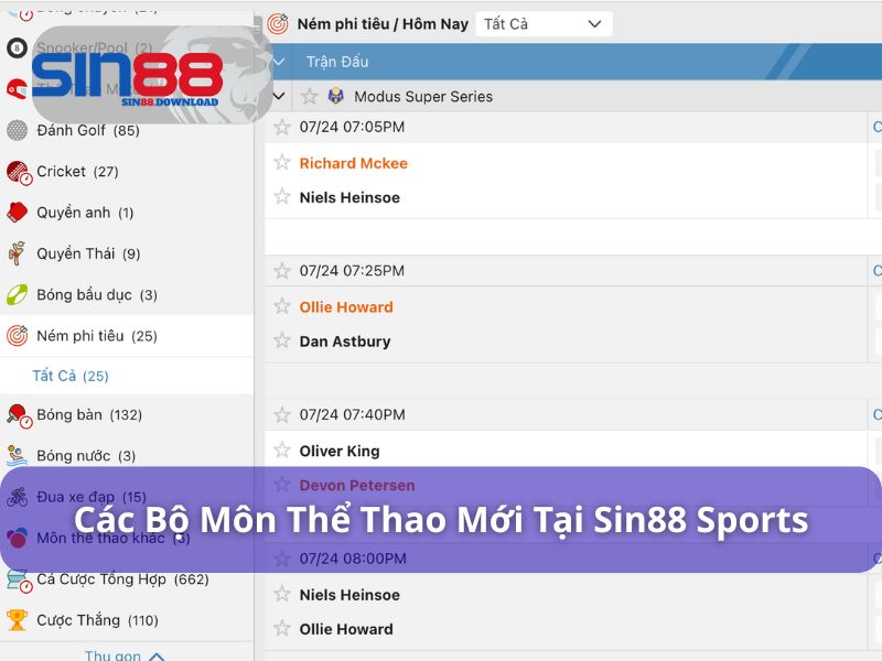 Các bộ môn mới lạ tại Sin88 Sports