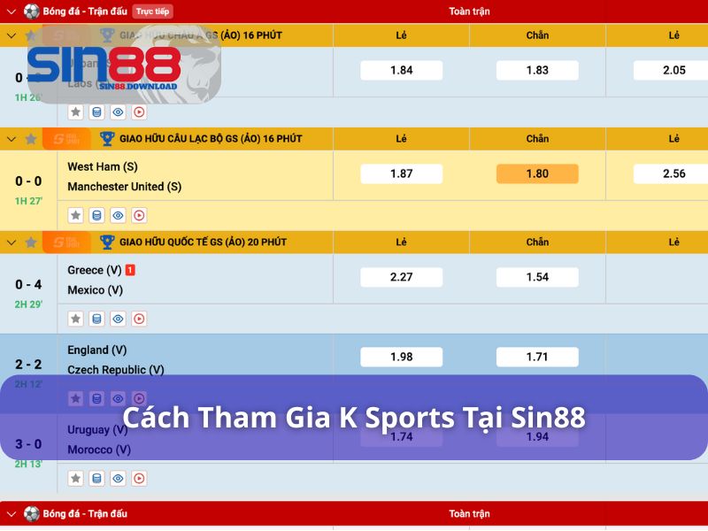 Cách tham gia K Sports tại Sin88